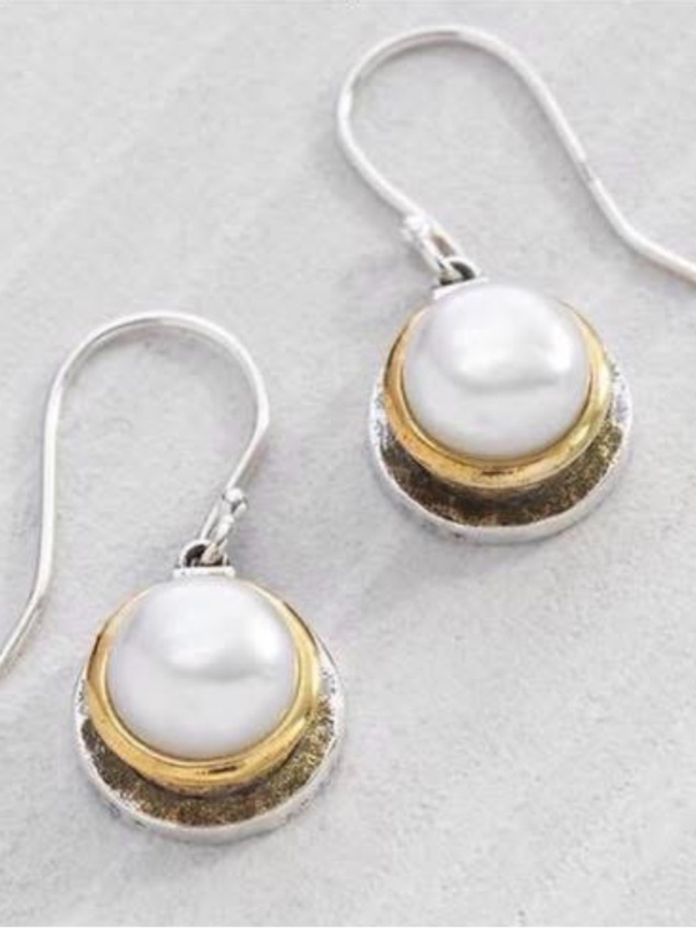 Silpada Sterling Silver, Brass and Pearl “Simple Pearl” Drop Earrings W3406